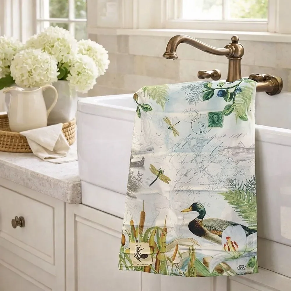 Michel Design Works By the Lake Tea Towel Cotton Duck Cottage Kitchen Decor NWT